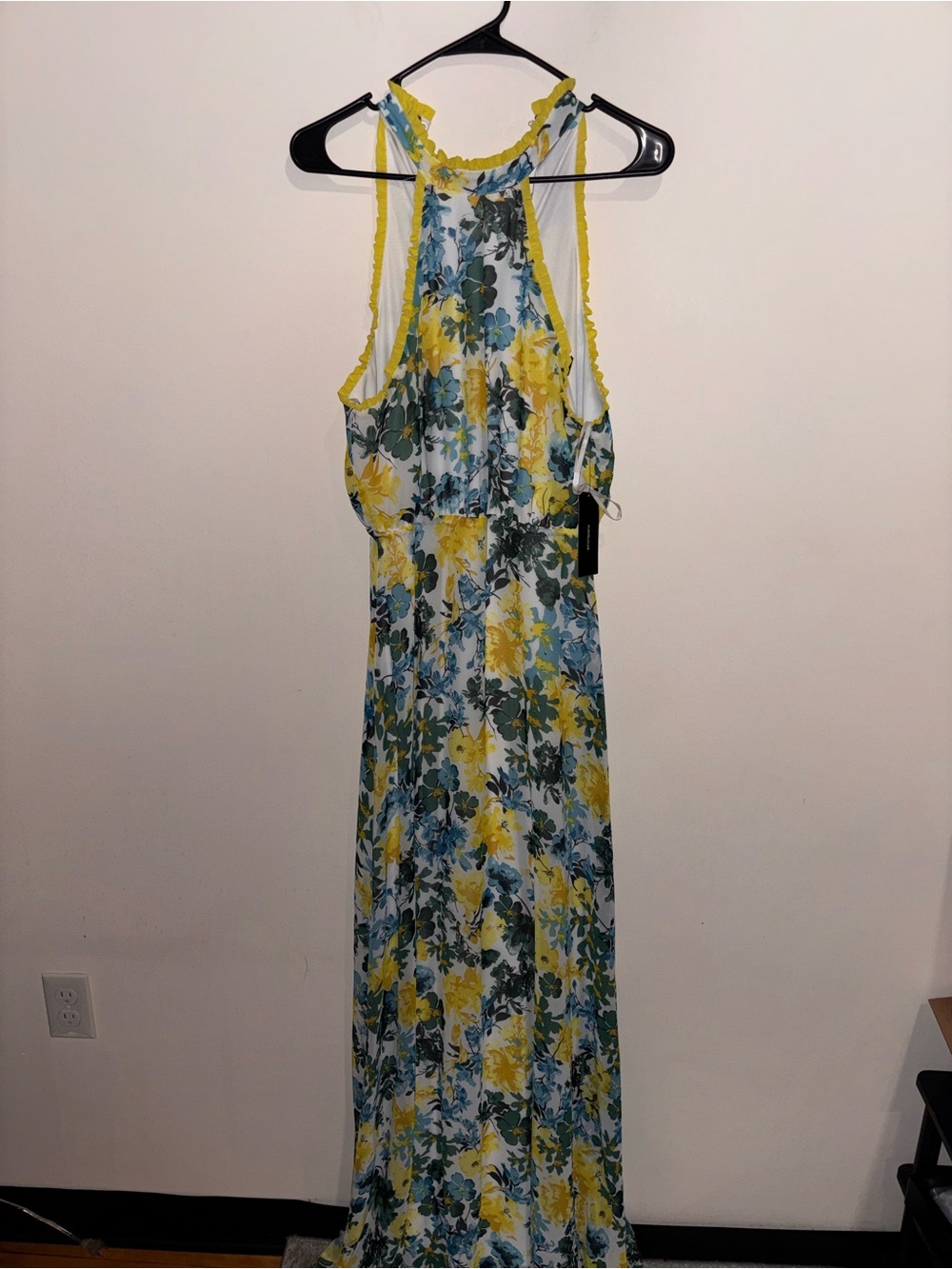 Lulu's Yellow & Blue Floral Halter Maxi Dress